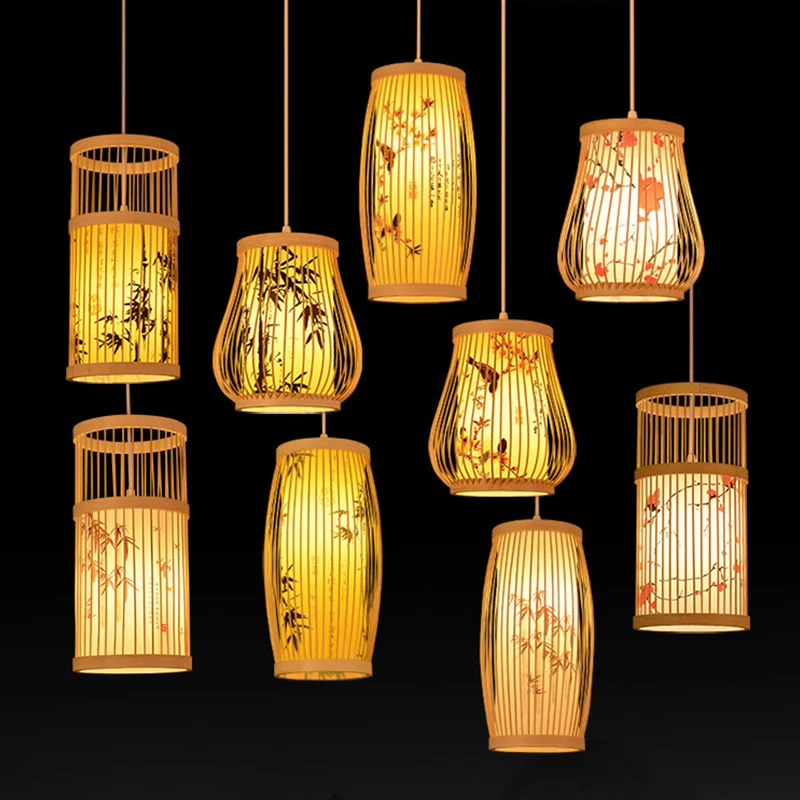 Chinese Style Bamboo Art  Chandelier Creative Zen Teahouse Restaurant Hotel Hot Pot Shop Decor Hanging Bamboo Art Lamp Cover