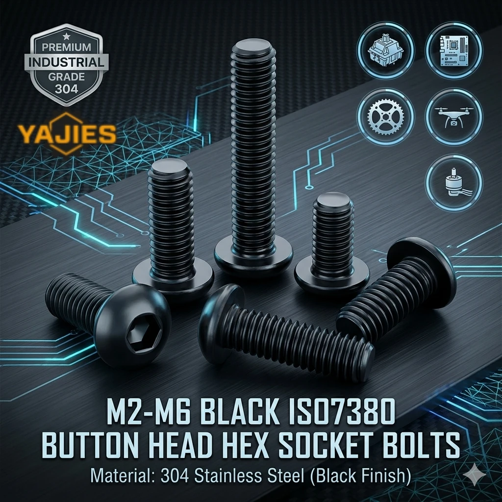 Black 304 Stainless Steel Screw M2 M2.5 M3 M4 M5 M6 ISO7380 Button Head Hex Socket Bolt for Mechanical Keyboard PC MTB RC Drone