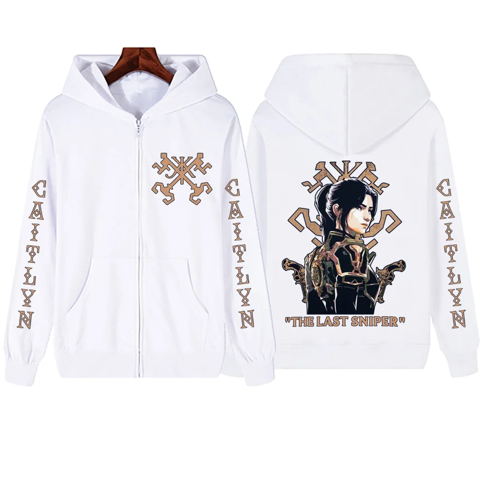 Hot Anime Arcane-Caitlyn Zipper Hoodie Harajuku Pullover Tops Popular Music Sweatshirt