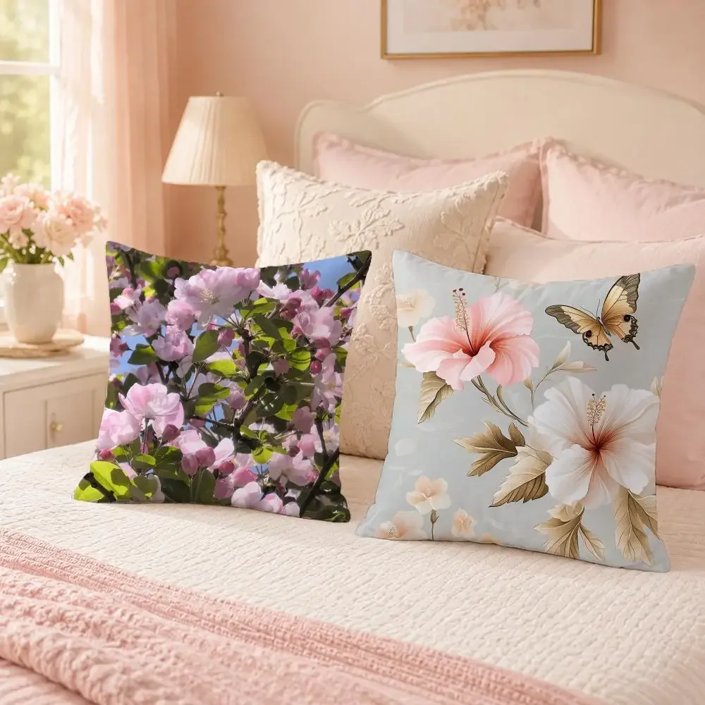 Hibiscus Cushion Cover Custom Plush Pillow Cover Soft Cloud Comfort for Sofa Bed Couch
