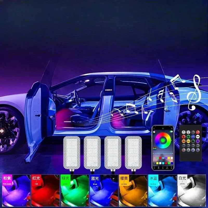 New for Car RGB Decorative Lights LED Car Footband Lights Kit Accessories Remote Control Application Controls