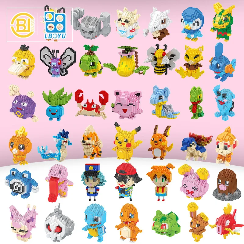 Mini blocs de construction Pokemon pour garçons, poupées modèles, assemblage d'anime, dessin animé, Pikachu, Charizard, Eevee, Mewtwo, nuits de construction, petits jouets