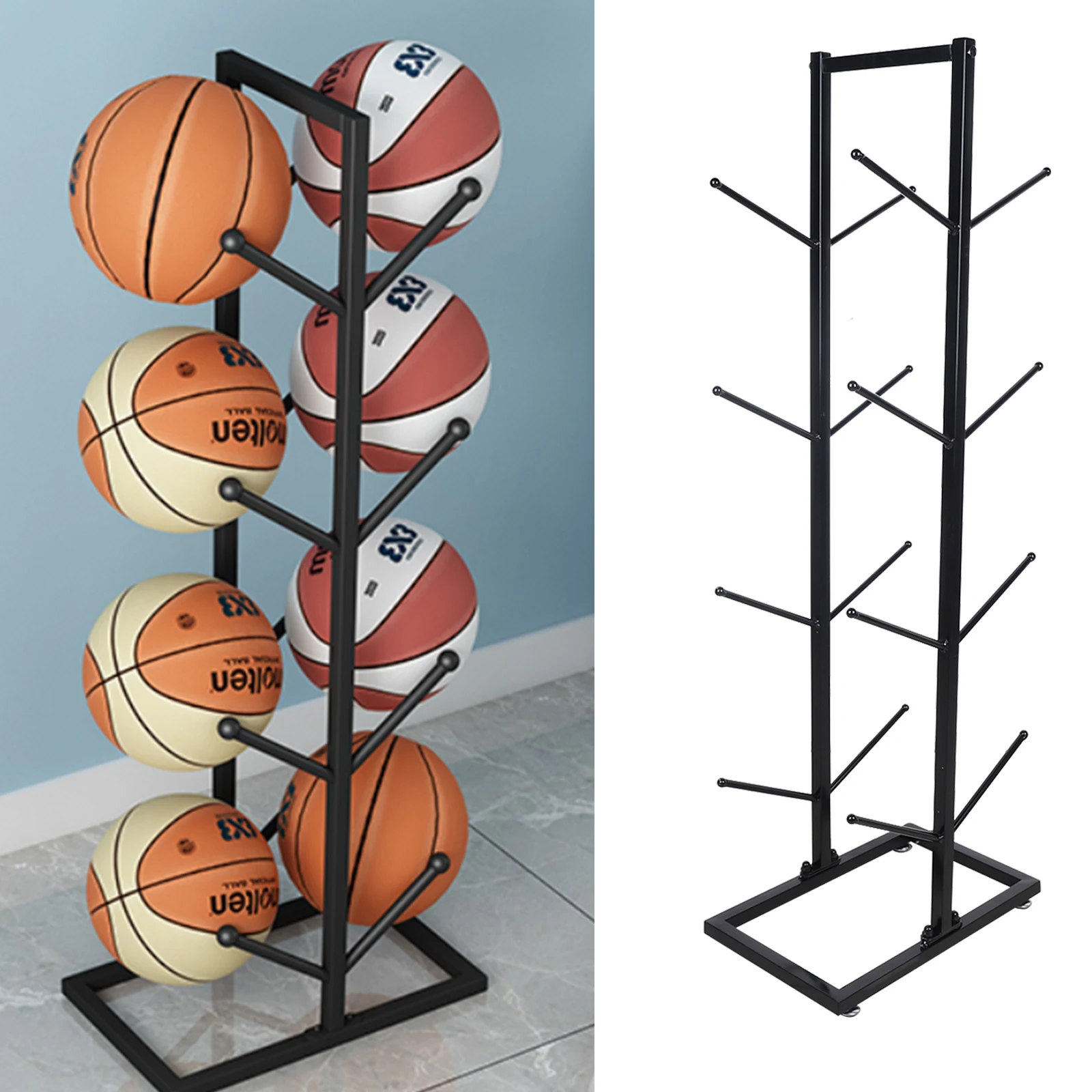 

Ball Storage Rack 4 Shelf Sports Equipment Organizer Ball Cart Garage Bin Organizer Outdoor Basketball Racks Toy Organizer