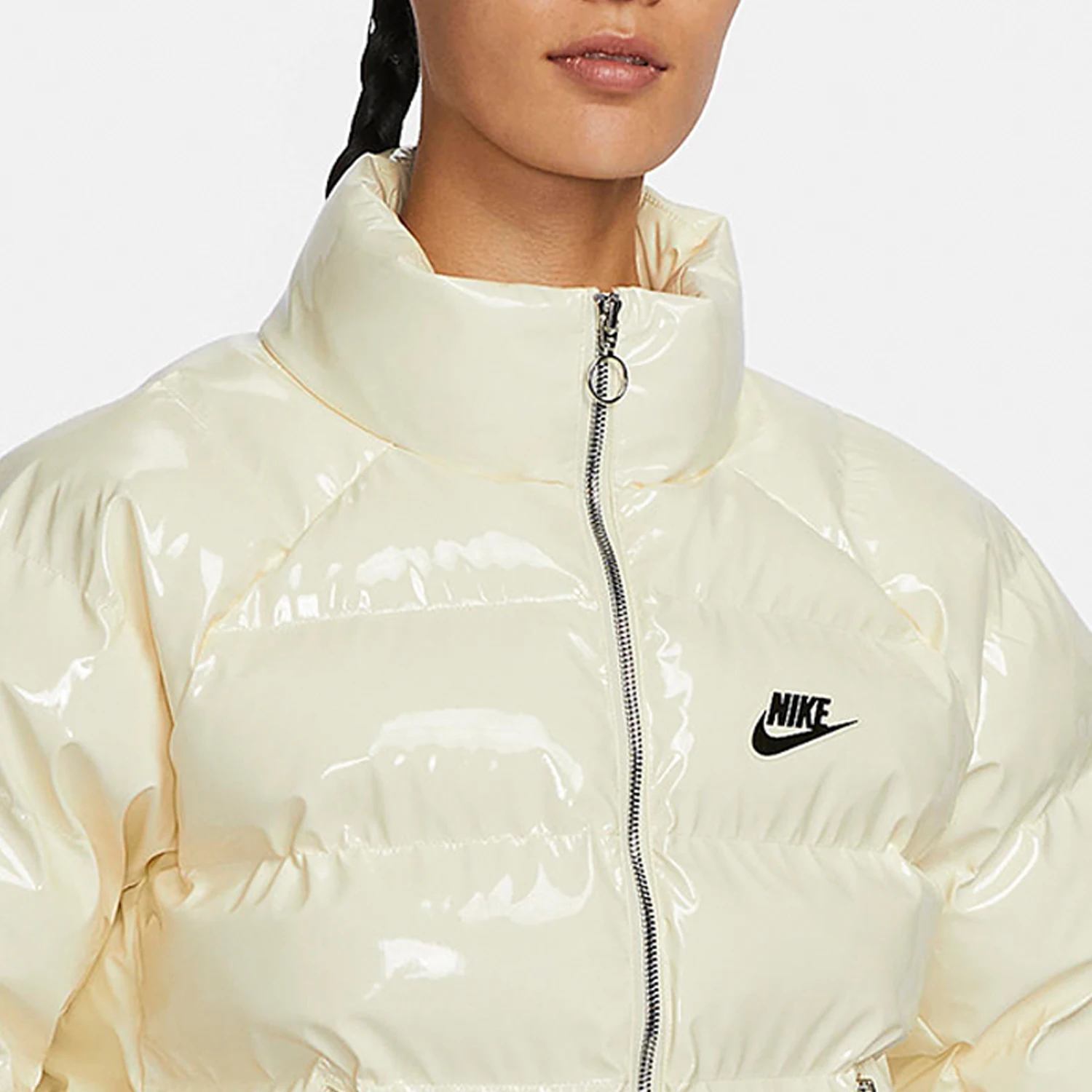 Nike genuine winter women's simple, warm, loose, glossy patent leather cotton jacket FQ3575-113