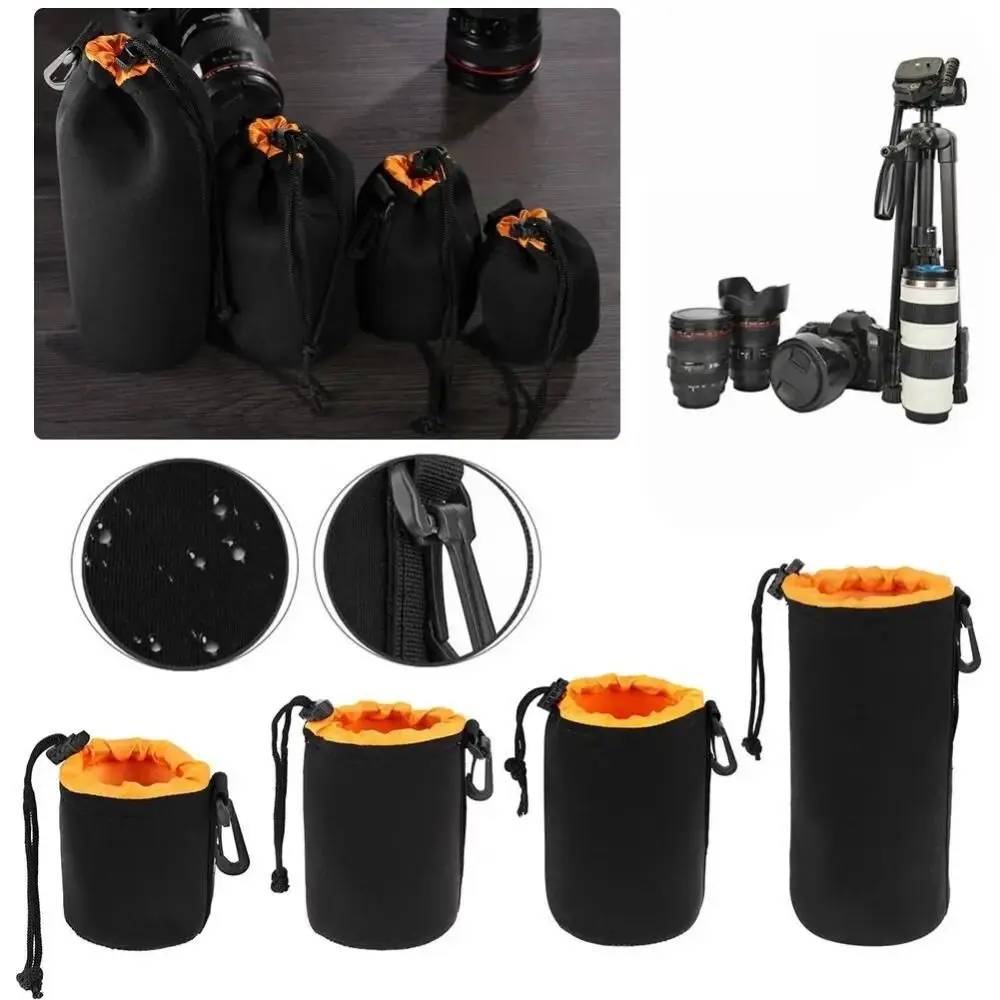 Neoprene Camera Lens Pouch Bag S/M/L/XL Orange Neoprene Lens Bag Storage Cylinder Waterproof Lens Bag Digital SLR Camera