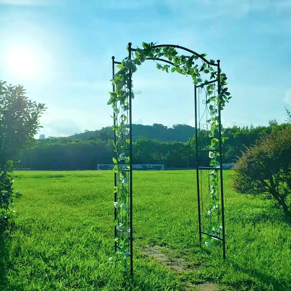 Durable Iron Garden Arch Arbor Trellis - 92 High x 44 Wide, Outdoor Plant Support with Decorative Wire Lattice, Black