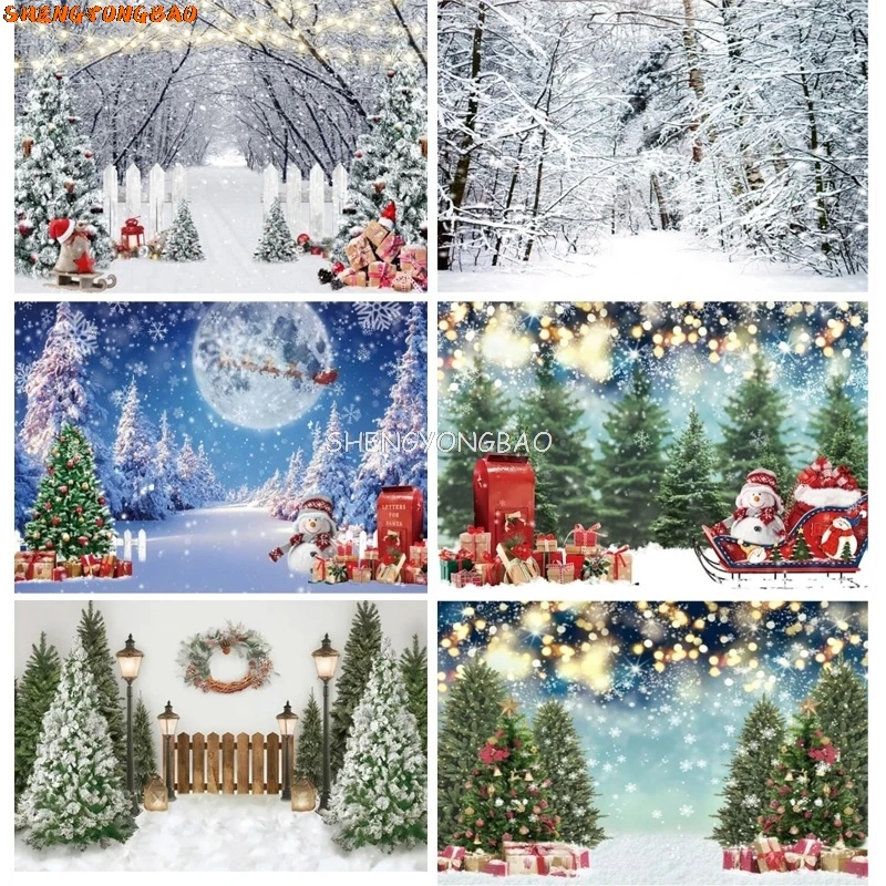 Christmas Day Landscape Pine Forest Photography Backdrops Mountain Snow Nature Background Winter Sky New Year Photo Props TW-03