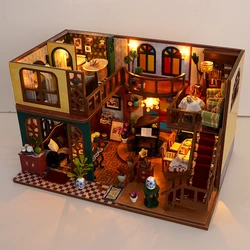 DIY Wooden European Casa Miniature Building Kits Bookend With LED Lights Assembled Bookshelf Home Decoration Friends Gifts