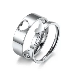 Stainless Steel Hollow Heart Puzzle Couple Rings 