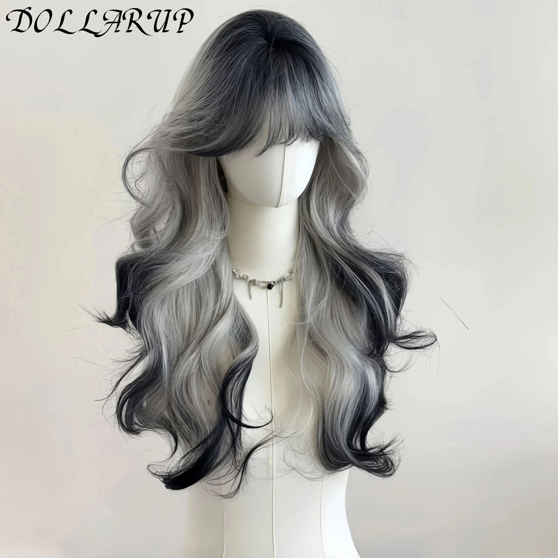 JKL طويل الجسم موجة الأسود والرمادي أومبير تأثيري الباروكات مقاومة للحرارة بيروكات صناعية الانفجارات لوليتا الطبيعية الباروكات للنساء هالوين #5