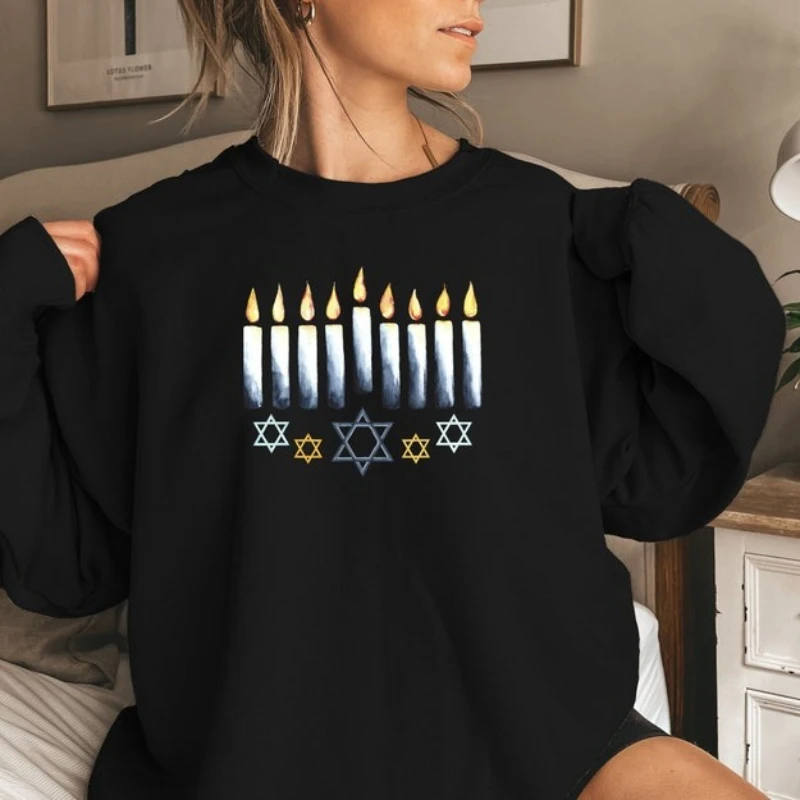 

Рубашка Chanuka Menora Happy Chanuka Jewish Family с круглым вырезом и длинными рукавами, модный мягкий повседневный осенне-зимний термопуловер