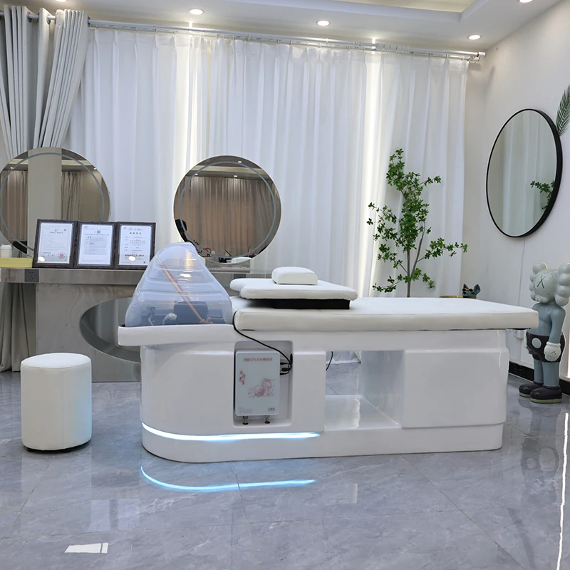 High End Barbershop Furniture Modern Thai Style Lay Down Washing Chair Bed Luxury Head Therapy Spa Shampoo Bed with Lights