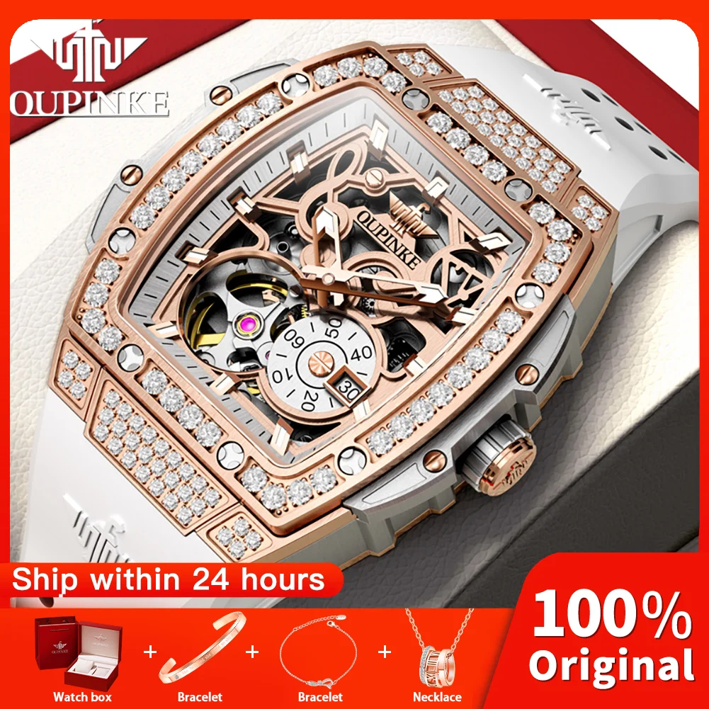 

OUPINKE 3220 Womens Watch Luxury Fashion Original Hollow Out Automatic Mechanical Watch Waterproof Diamond Bezel Watch For Women
