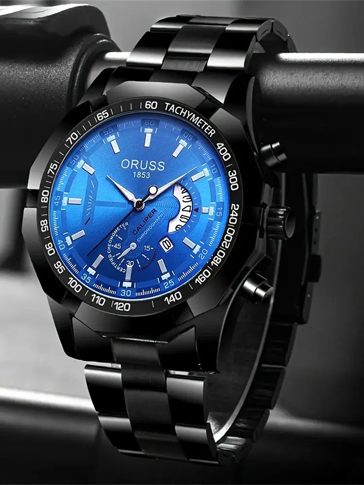 Men\'s watch durable fashion watch calendar big dial new men\'s business watch blue cool