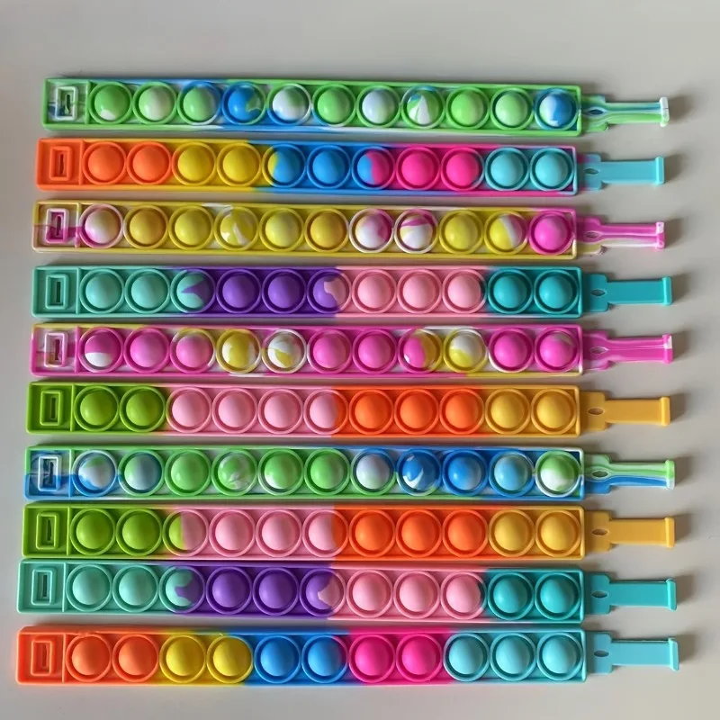 10 Uds. De juguetes coloridos de silicona con burbujas, pulseras ajustables para aliviar el estrés y la relajación, regalos para niños y recuerdos de fiesta
