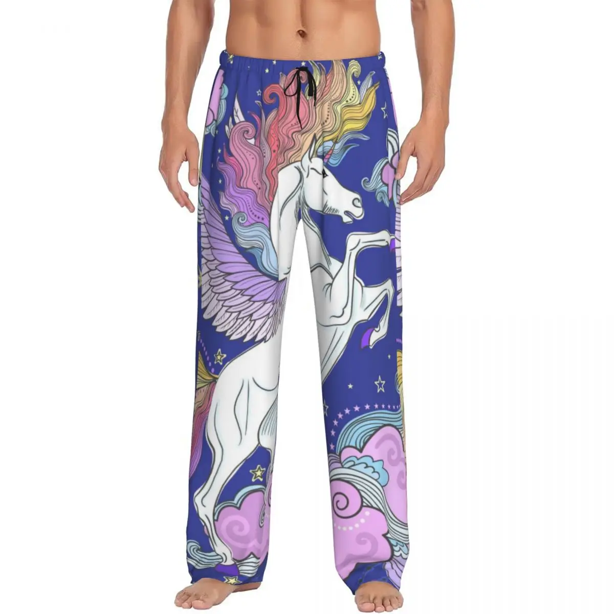 Colorful Unicorn Clouds Stars Men's Casual Pajama Sleeping Pants Lounge Loose Trousers Comfortable Nightwear