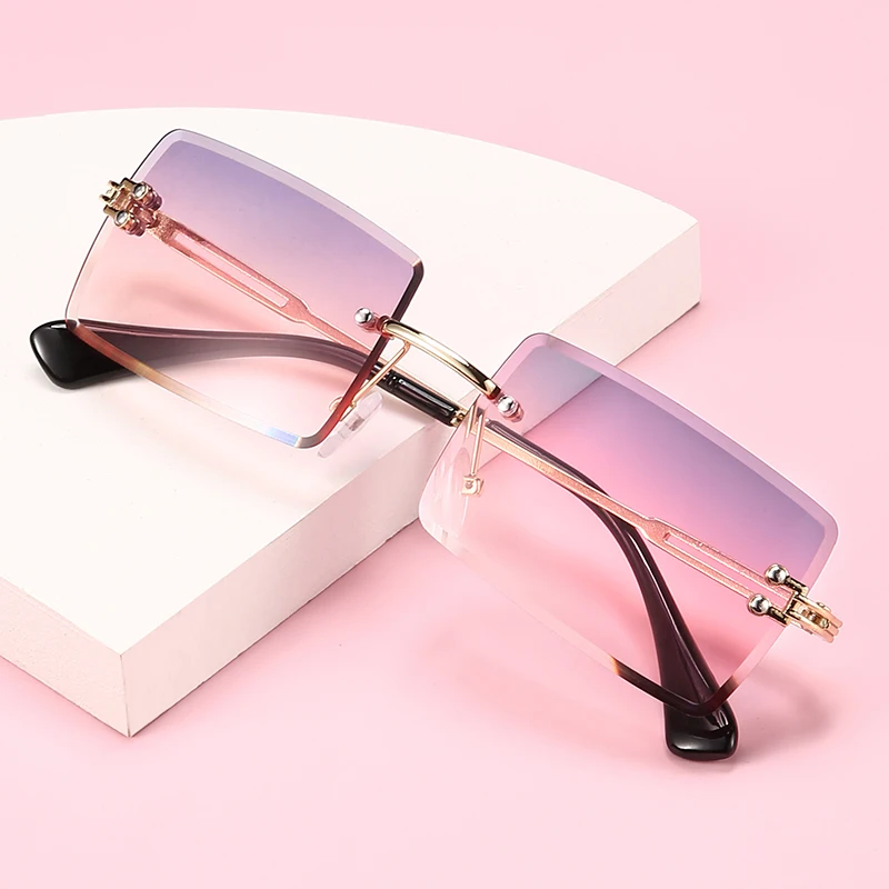 New Frameless Beveled Square Sunglasses In Fashionable Gradient Colors Trendy Photo-ready And Stylishly Shaped Sunglasses 825