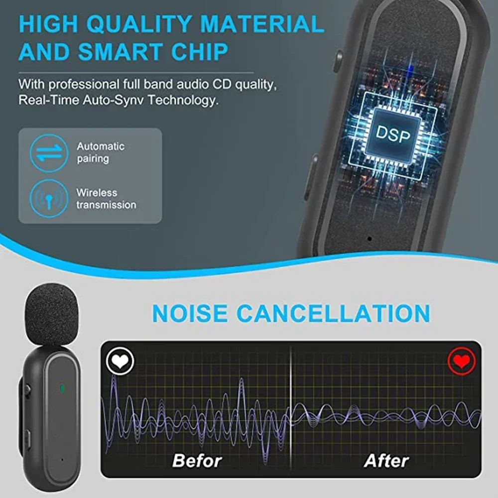 Wireless HD Radio Live Microphone K61 Dual Mic 20 Meters for Mobile Phone for Short Video Recording