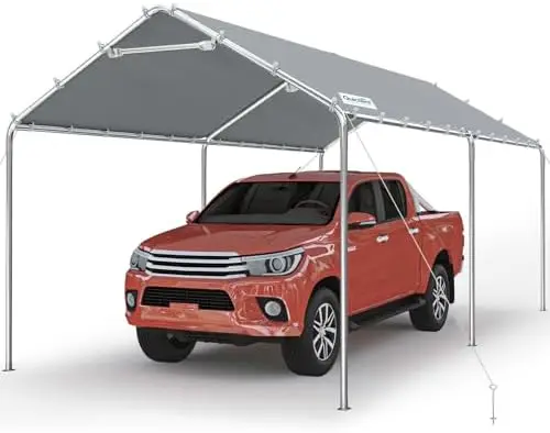 10x20 ft Heavy Duty Carport Canopy Galvanized Car Tent Outdoor Garage Boat Shelter with Reinforced Structure, No