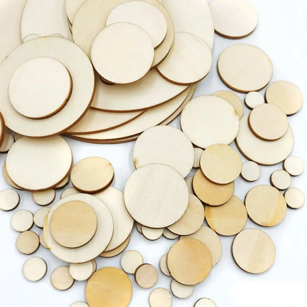 5-100Pcs Unfinished Round Wood Slices 1cm-10cm DIY Crafts Wooden Circle Discs for Christmas Painting Wedding Ornament Decor