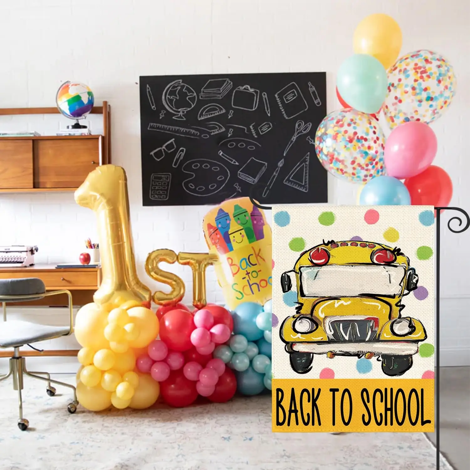 AVOIN colorlife Welcome Back to School Garden Flag 12x18 Inch Double Sided, Polka Dots First Day of School Yard Outdoor Deco UUN