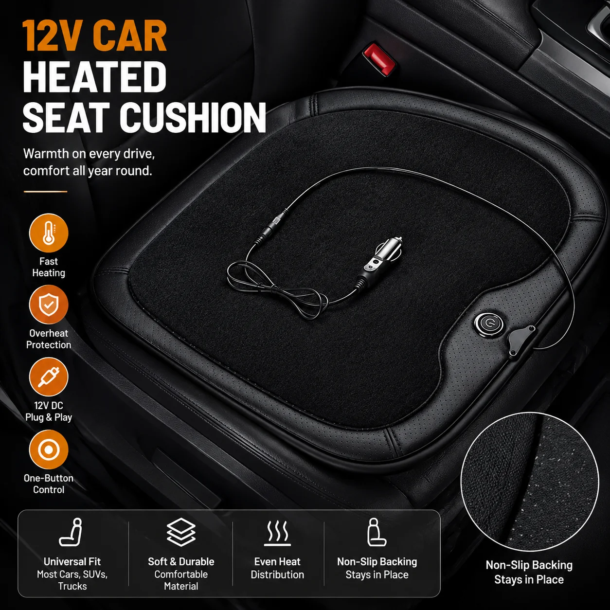 

12V 24V Car Heating Pad Comfortable Seat Heating Cushion Heated Seat Cushion Pad Electric Seat Cushion Auto interior accessories