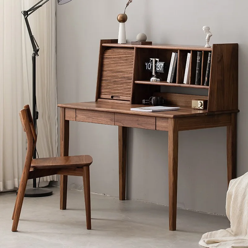 

Customizable Nordic Black Walnut Japanese Log Bookshelf Office Desk