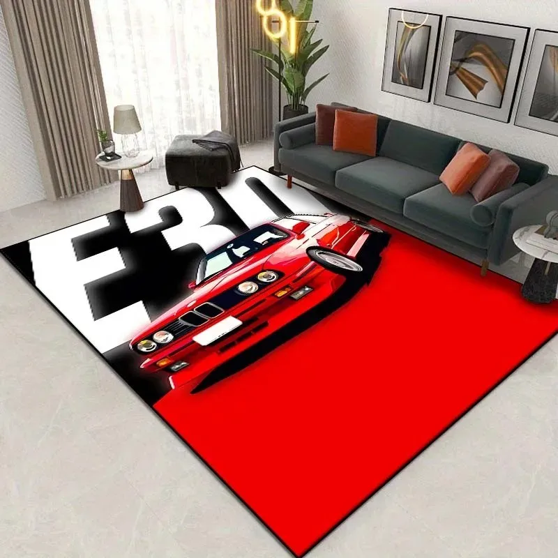 Classic Car Pattern Carpet Non Slip Mat Large Size Area Rectangle Rug Home Living Room Floor Decor 100% Polyester Felt Rugs