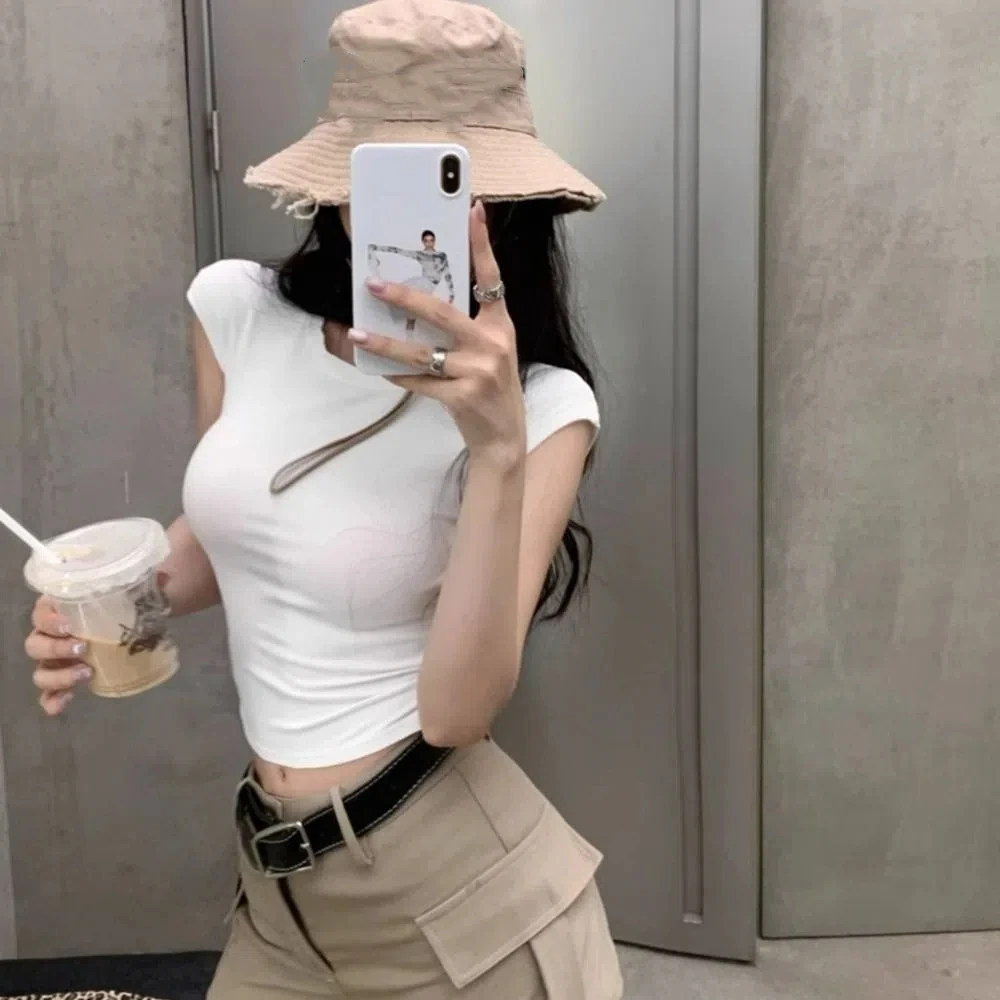 

Stylish Chic Backless Slim Crop Top Cross Band O Neck Short Sleeve Vest Summer Undershirt Solid T Shirts Summer