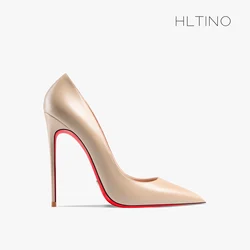 Hltino-女性のためのエレガントなハイヒール、マット仕上げのパンプス、赤い底、フランススタイルの靴、春と夏、新しい、4.7インチ、12cm、2022