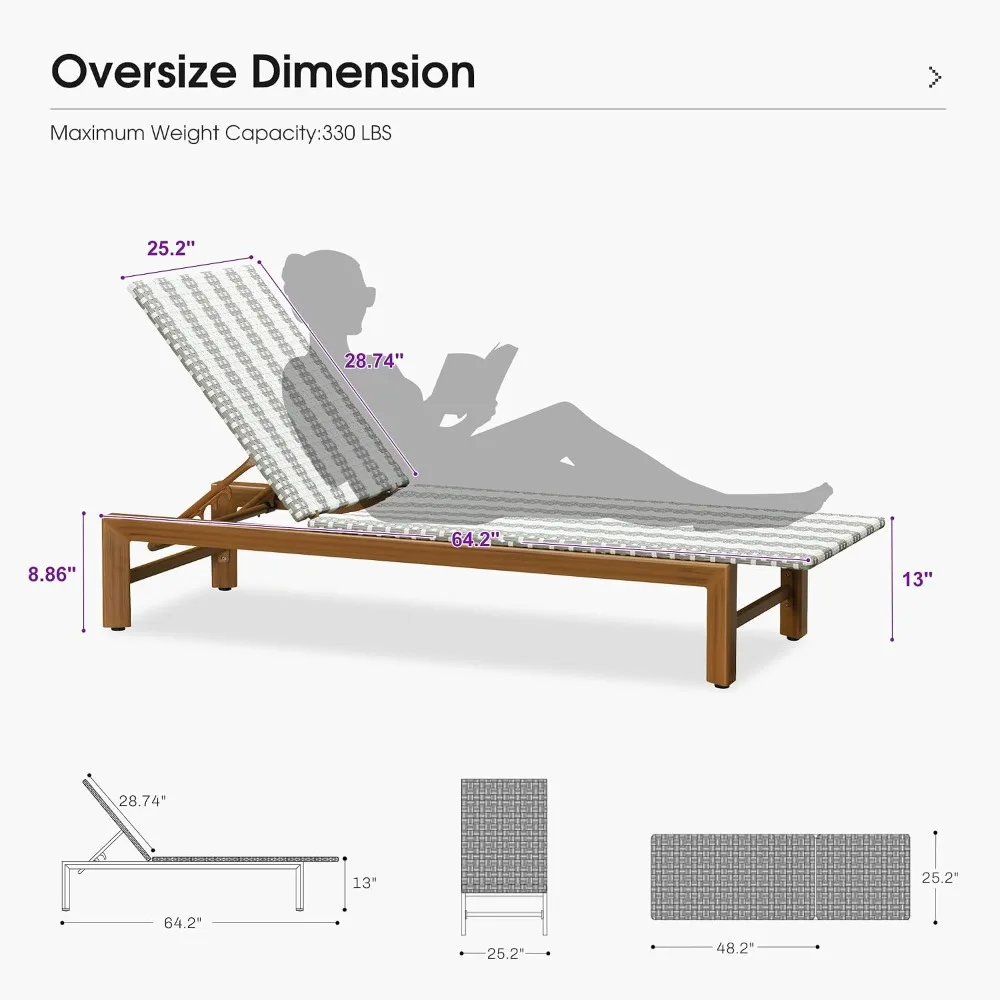 Extra Large Outdoor Chaise Lounge Chair,Champagne Aluminum Outdoor Pool Lounge Chairs with Adjustable Backrest, Customized