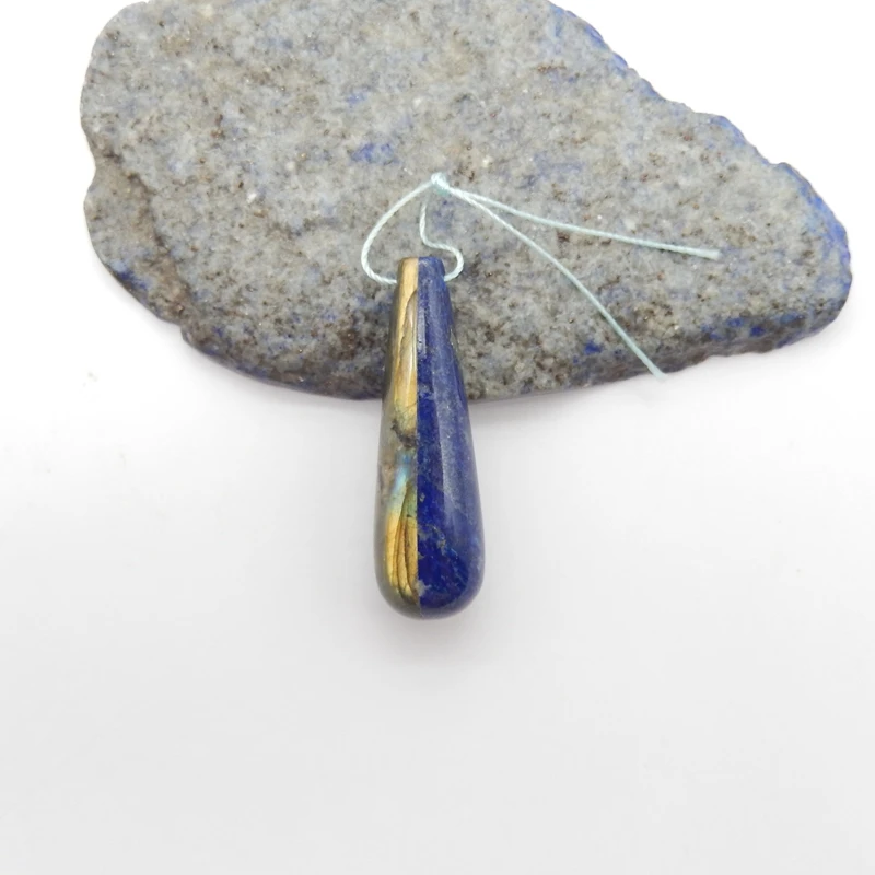 Natural Lapis Lazuli Labradorite Pear Shape Pendant Bead 42x13mm Side Drilled 9.5g DIY Necklace Accessory Gift for Him