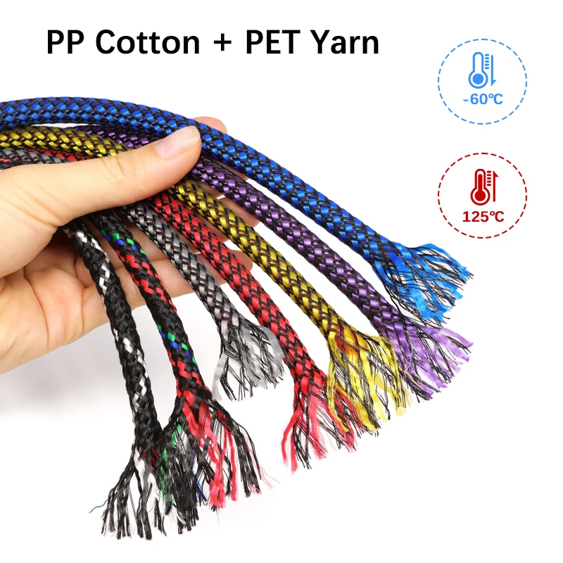 1-50m Expandable 4/8/12mm Cable Sleeve PP Cotton+PET Yarn Multi-color Braided Insulated Car Line Wire Harness Protective Sheath