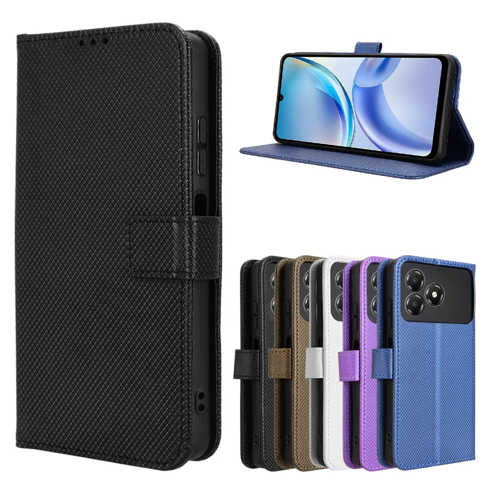 

For ZTE Blade A36 4G Flip Case Grains Diamond Texture Leather Magnetic Holder Wallet Back Cover For ZTE Blade A36 4G Shell