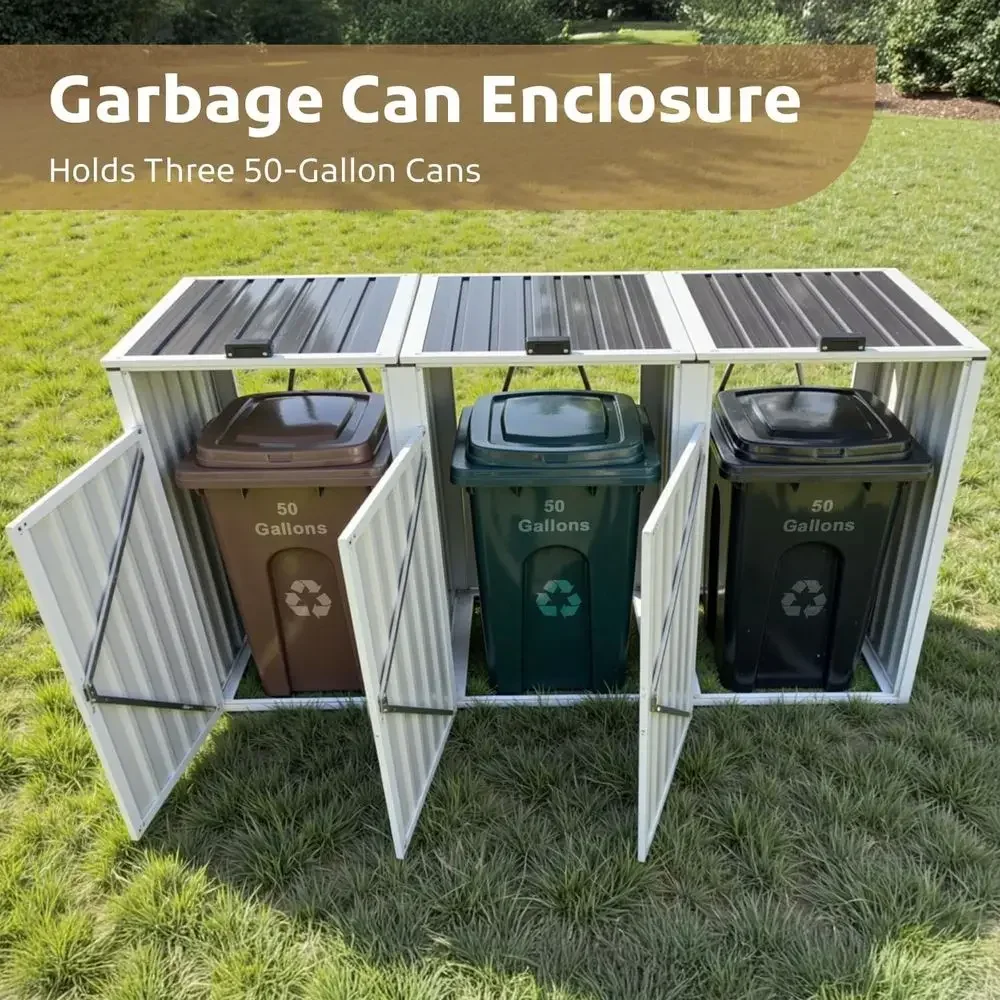 7.3' x 2.7' Outdoor Metal Storage Shed, Waterproof Enclosure for Trash Cans, Ideal for Garden, Backyard, Poolside, Lawn