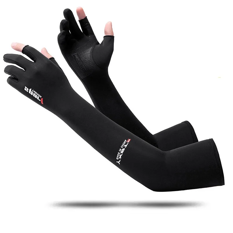 Men's and Women's Summer Outdoor Sports Ice Silk Sunscreen Full Arm Gloves Breathable Exposed Double Finger Sleeves