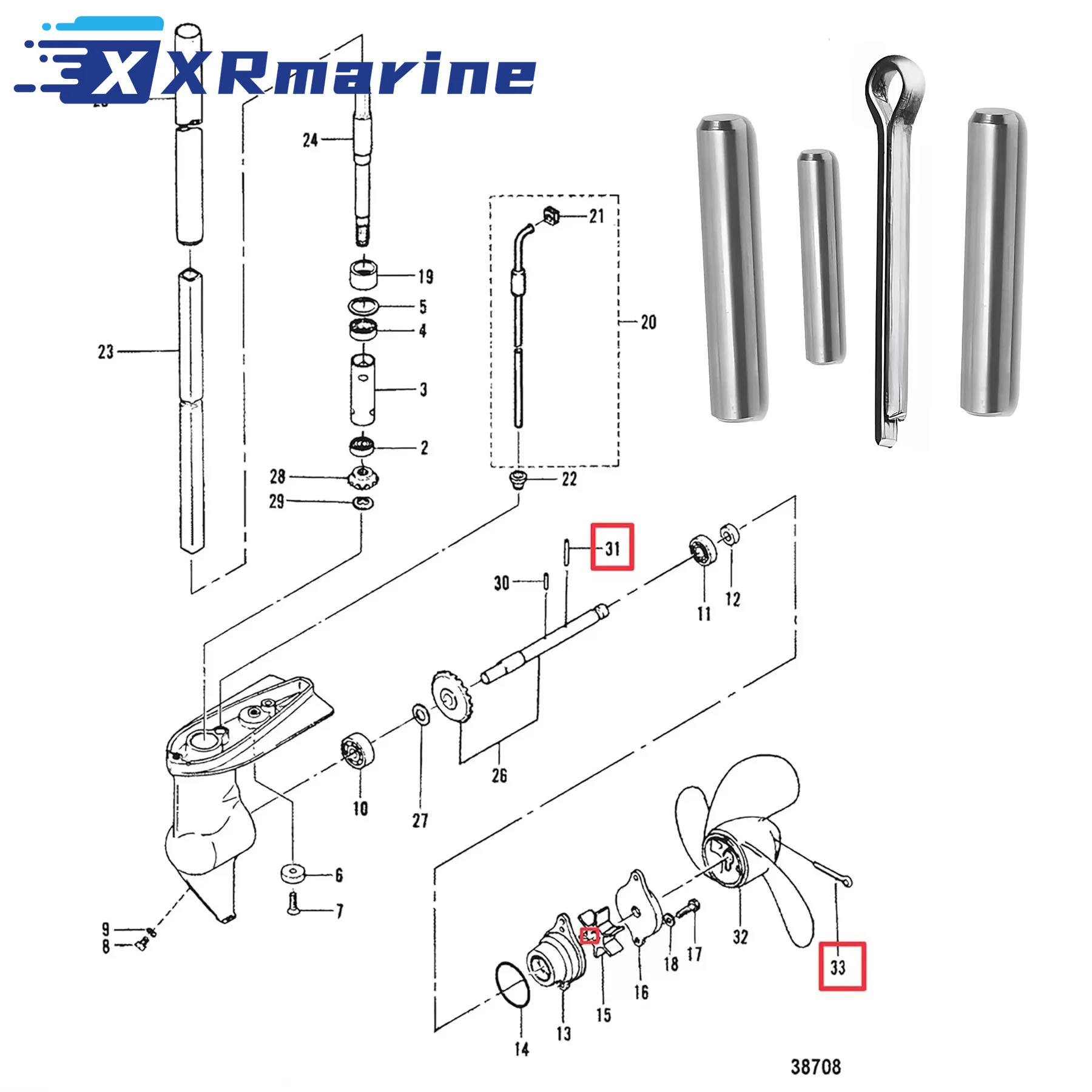 1795372 Propeller Shear Pin Split Pin Key for Mercury Mariner 2.2 2.5 3.3 3.5 HP Outboard Nissan Tohatsu MFS 2 2.5 3.5B 28-16155
