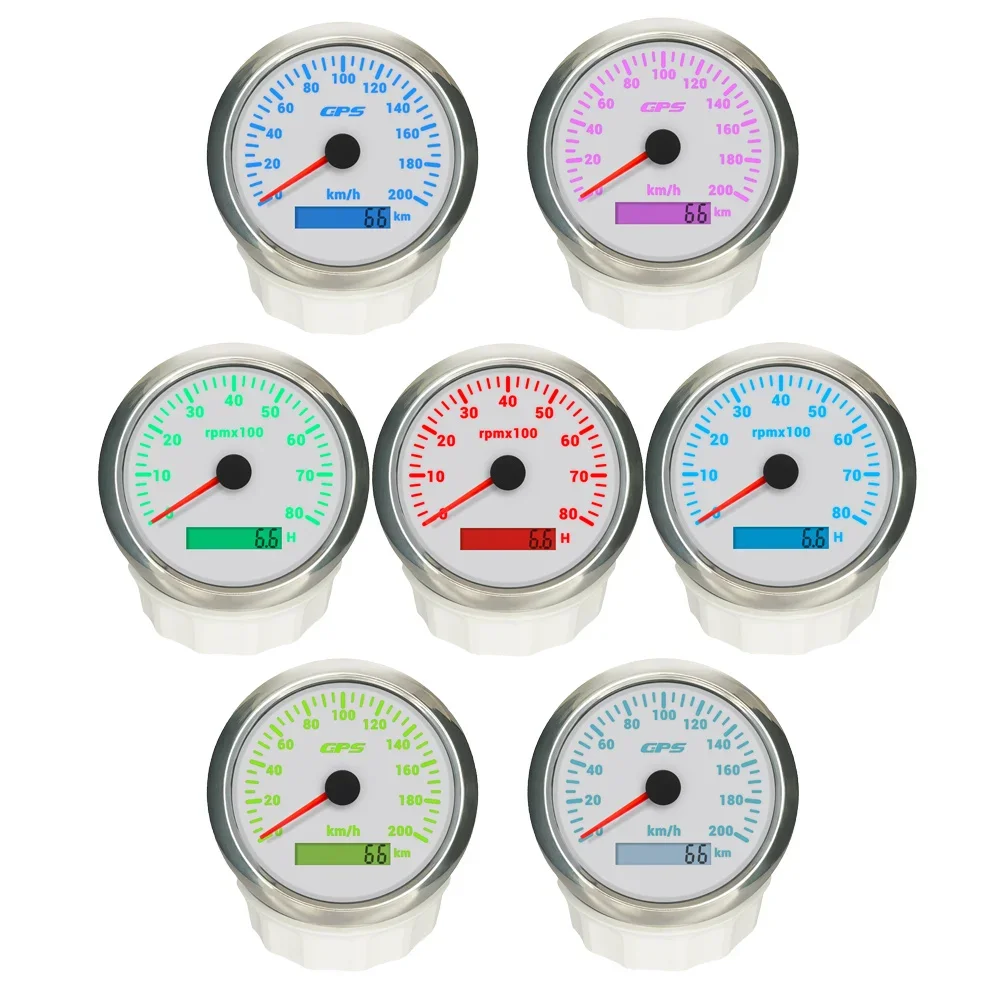 85mm GPS Speedometer 30K 60K 120K 200K with 3K 4K 6K 8K RPM Tachometer with GPS Antenna and 7 Colors Backlight Universal