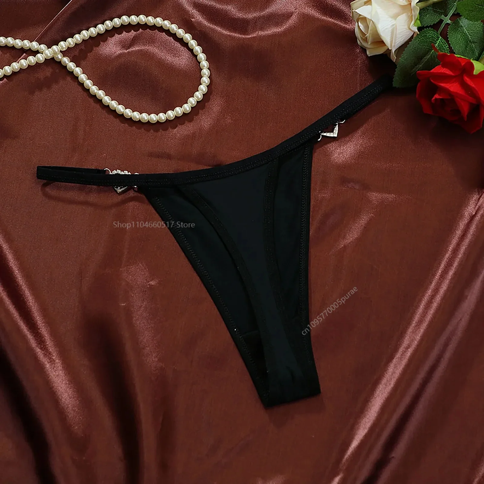 

Women Sexy Solid Thong Underwear Stretch Comfort Low Rise Heart Rhinestone Link Panties Ladies Sexy Costume Lingerie for Women