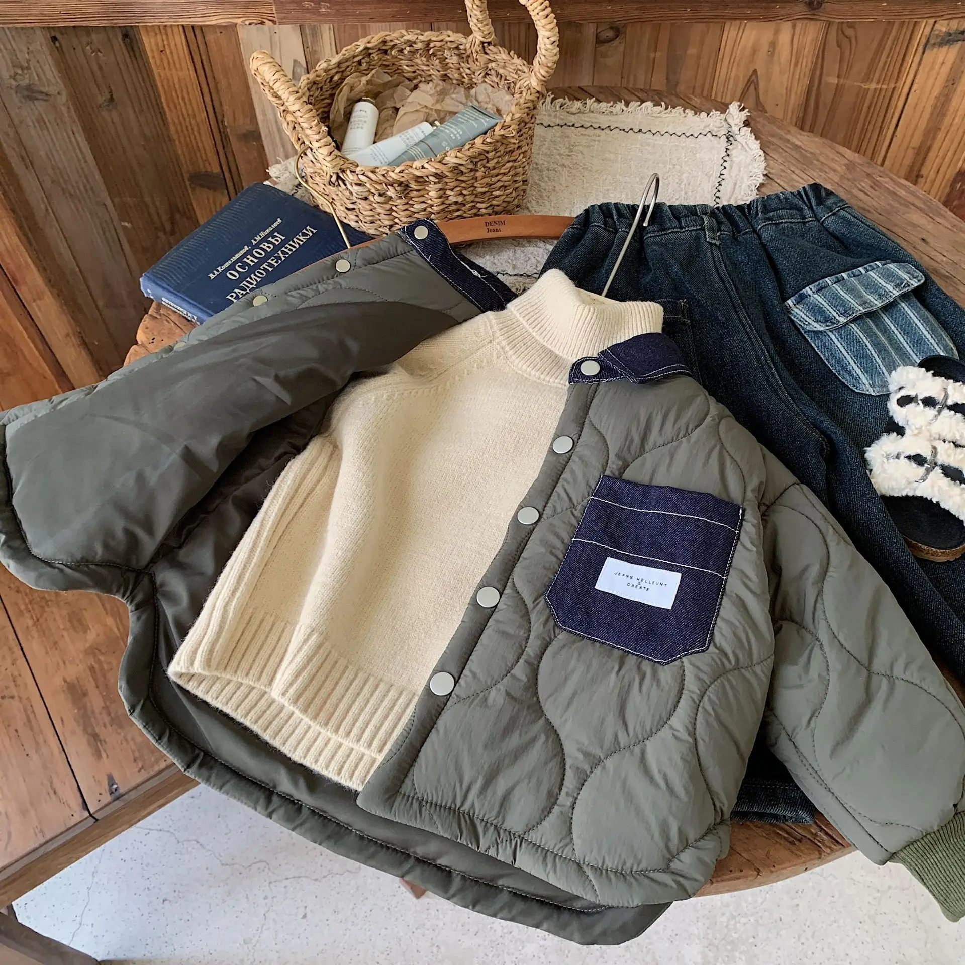 الأولاد القطن Jaet شتاء جديد Sle الدنيم طوق المطرزة القطن ملابس خارجية بيبي بوي ملابس قطنية طويلة طول Thiened