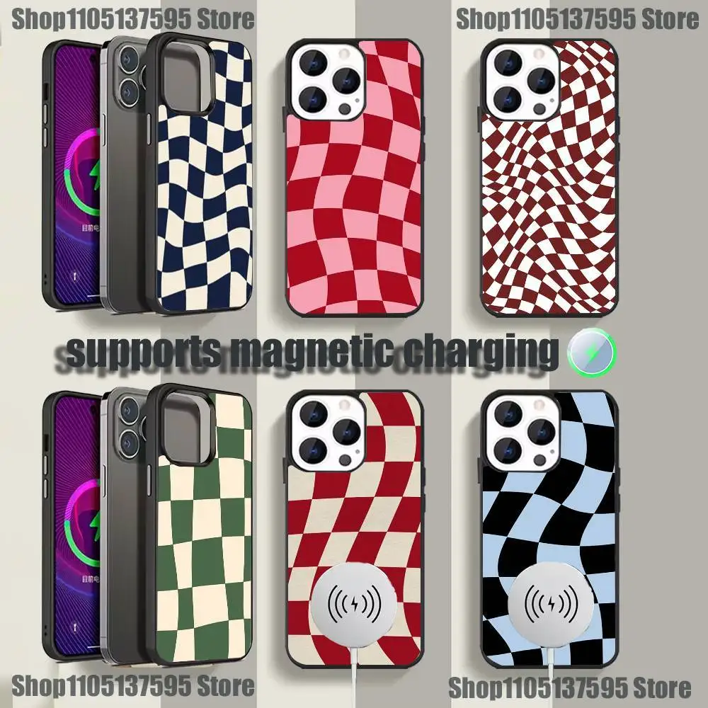 

Чехол для телефона с решеткой в клетку шахматной доски для iPhone 17,16,15,14,13,12,11, Pro, Max, Plus, Mini Magnetic Magsafe Wireless Charging