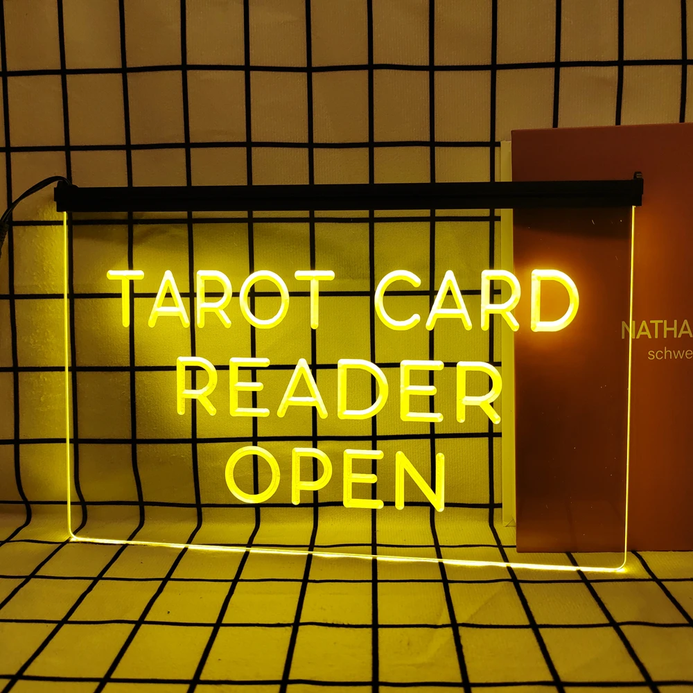 Lector de tarjetas de Tarot abierto, letrero de neón LED Retro, decoración del hogar con placas Vintage y carteles para habitación, oficina, granja