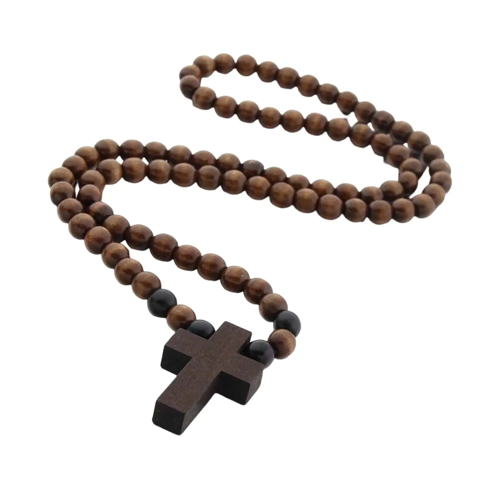 Wooden Beaded Necklace Gift Religious Boys Girls Teens Prayer Accessories Rosary Chain Necklace for First Communion Graduation