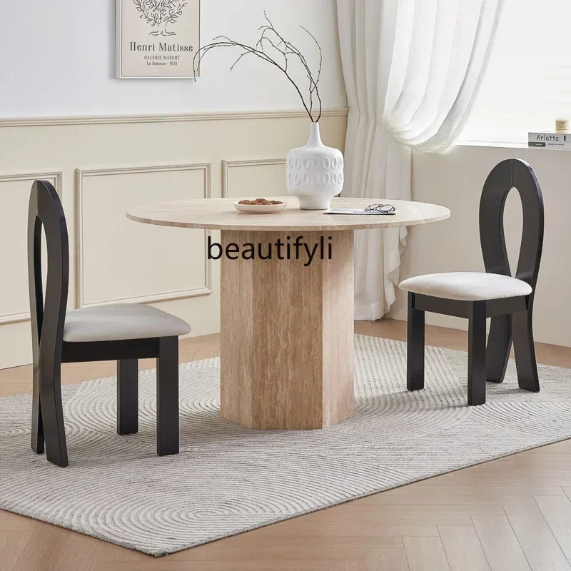 

YH Natural travertine dining table, stunned wind round table designer high-end marble round dining table