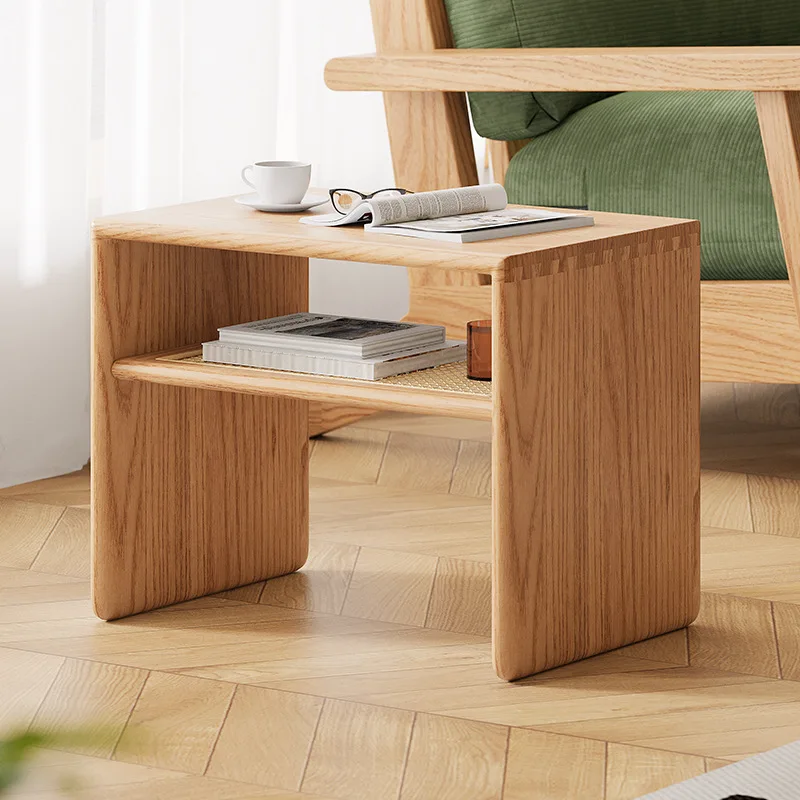 Newspaper Rack Versatile Scene Home Furniture Japanese 2 Layers Coffee Table Solid Wood Vine Weaving Room Desk Multifunctional