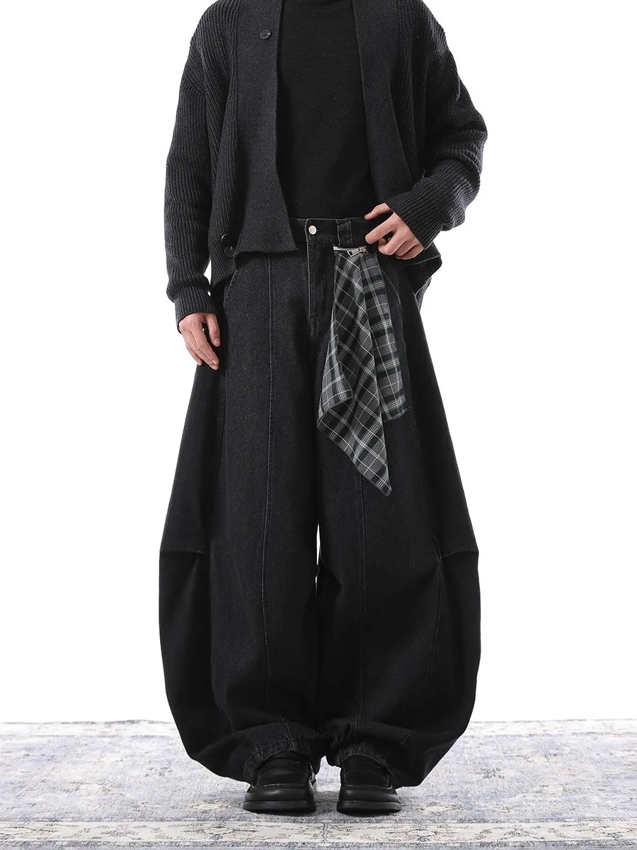 

Fall Winter Men's Loose Wide Leg Jeans Casual Trousers Drapey Folded Knife Pants 3D Tailoring Comfortable Straight Fit