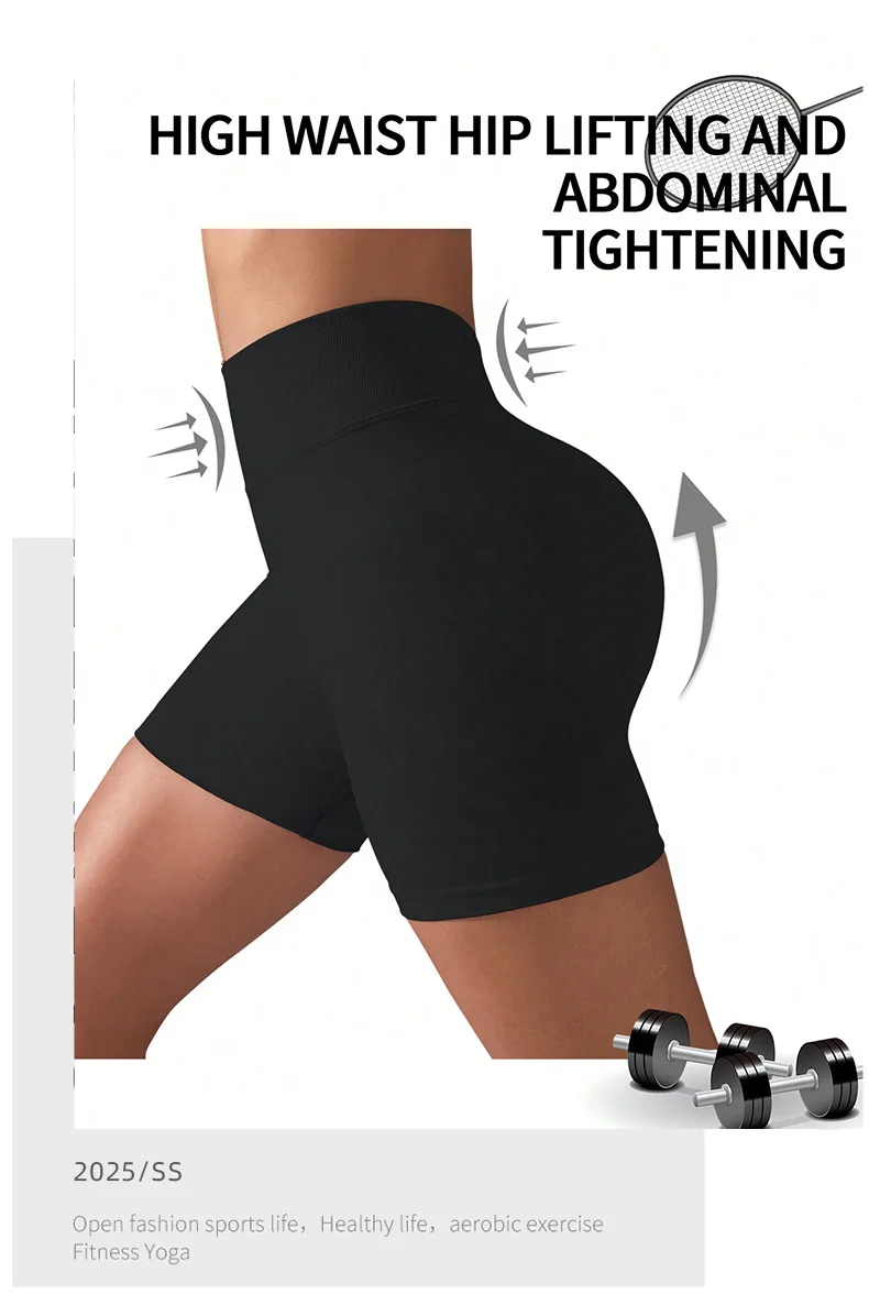 Damen Sommer V-Taille Yoga-Shorts Modische und Sexy Laufhose Fitness-Hose Hochelastische Hüftliftende Sportshorts – Detail 12