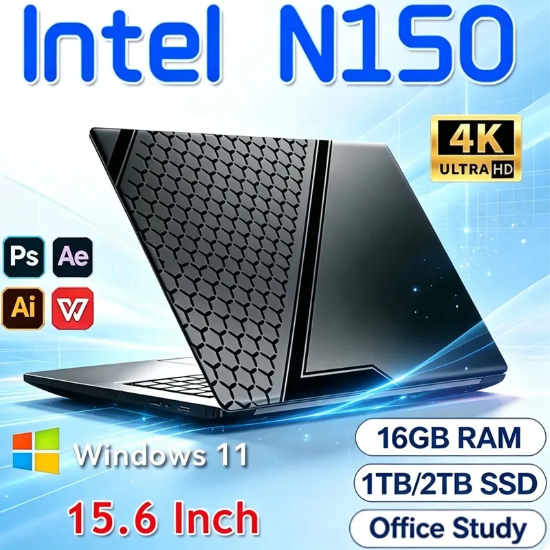 New Intel N150 Laptop Windows 11 16GB RAM 1TB SSD 4K HD Screen Portable Slim Laptops PC Gamer 15.6 inch Computer Office