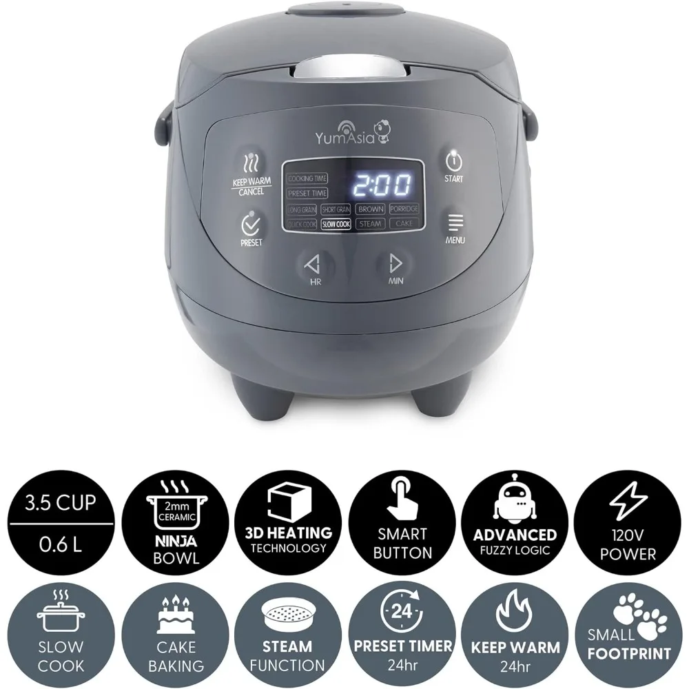 Panda Mini Rice Cooker With Ninja Ceramic Bowl and Advanced Fuzzy Logic (3.5 cup, 0.63 litre)