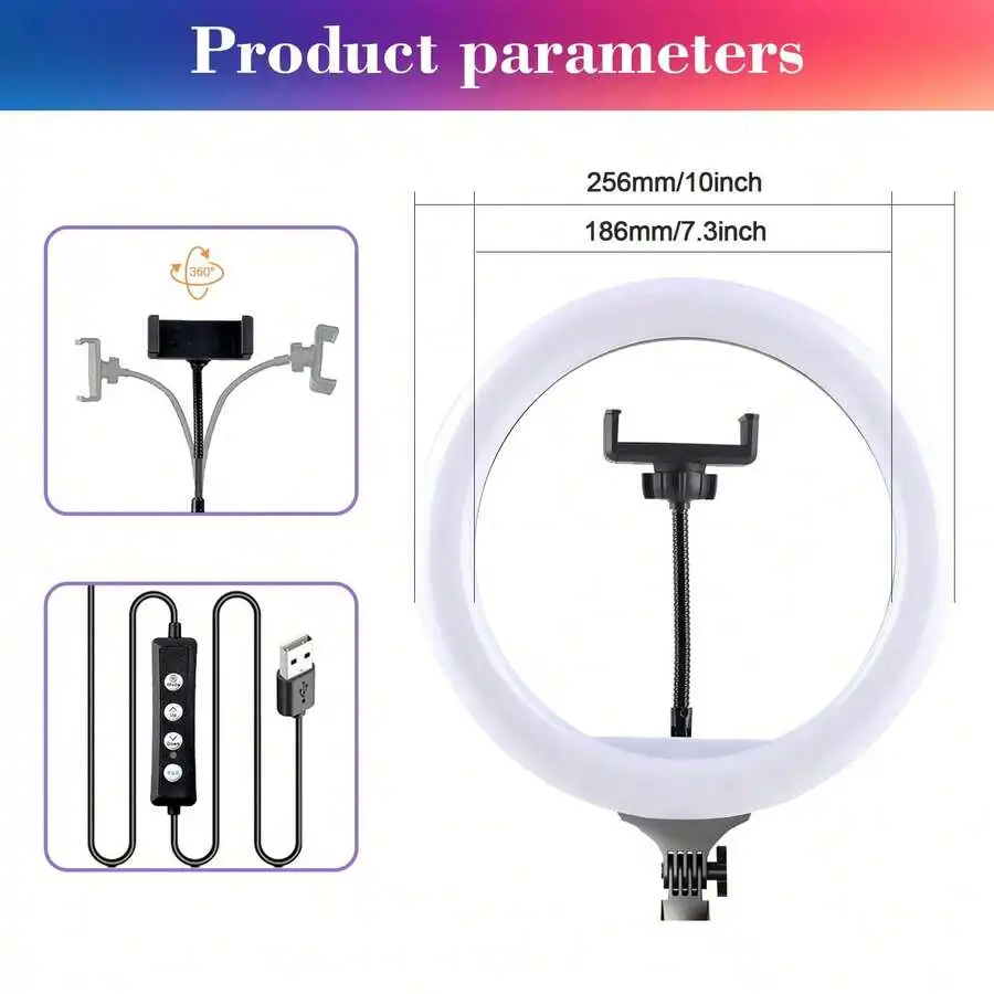 

10 Inch RGB LED Ring Light With Phone Holder Tripod Mount For Live Streaming Makeup